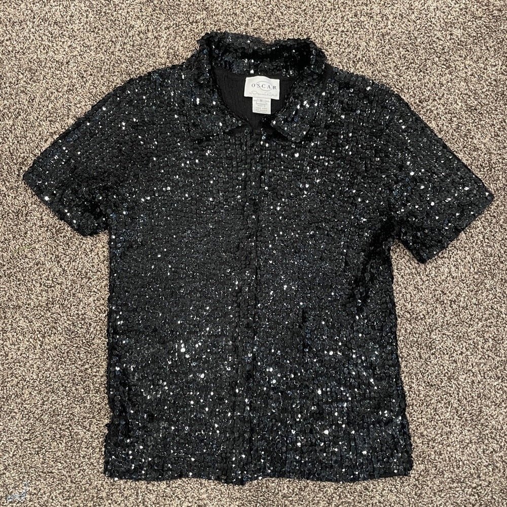 Sequined vintage button up collared shirt